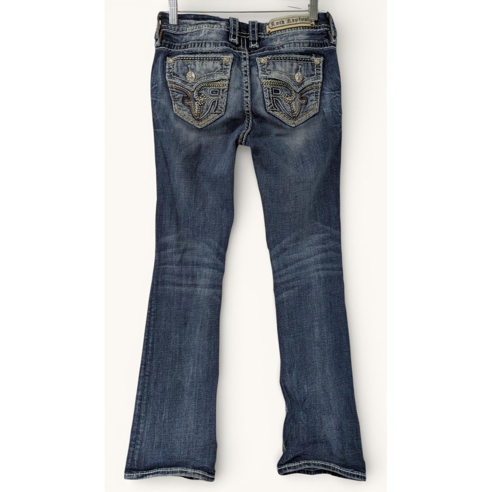Rock Revival Sundee Bootcut Jeans Womens 28 Distressed Flap Pocket Stretch